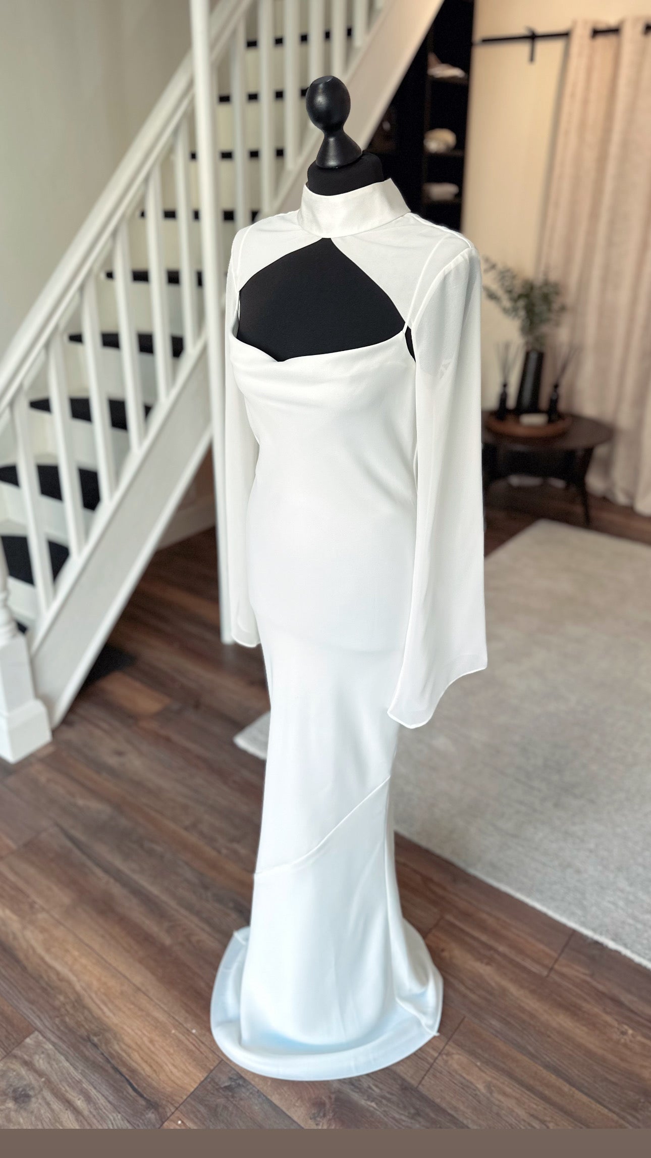 Satin slip dress with detachable chiffon sleeves - Size 6-8