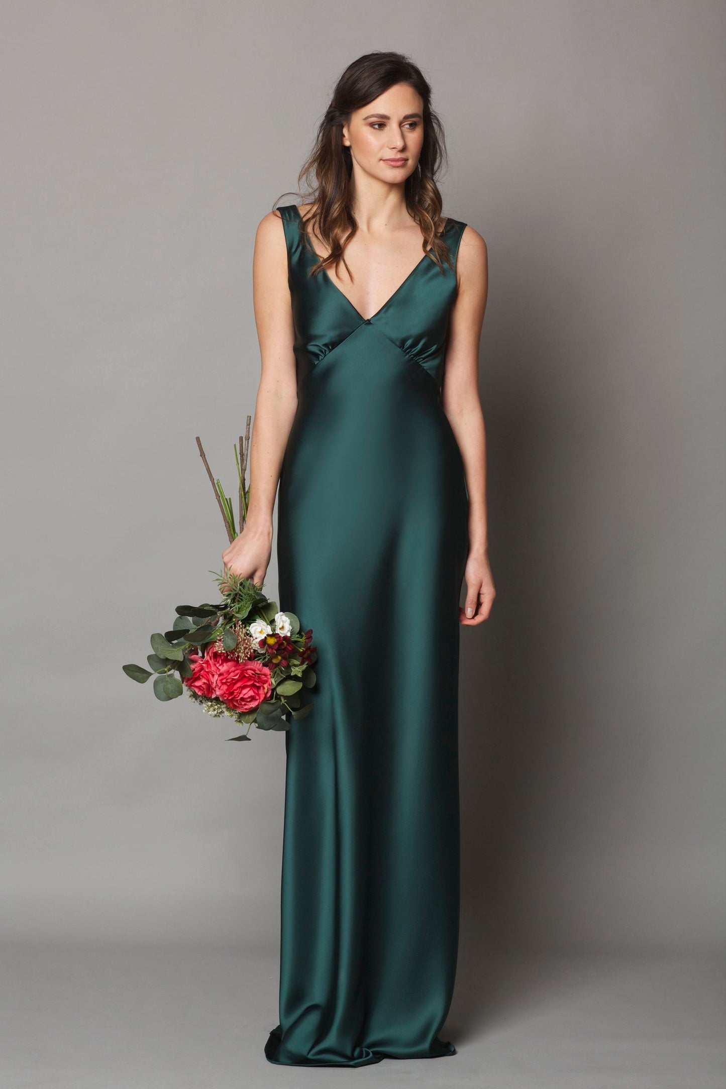 Dresscode V neck satin bridesmaid dress in Hunter green - Size 12