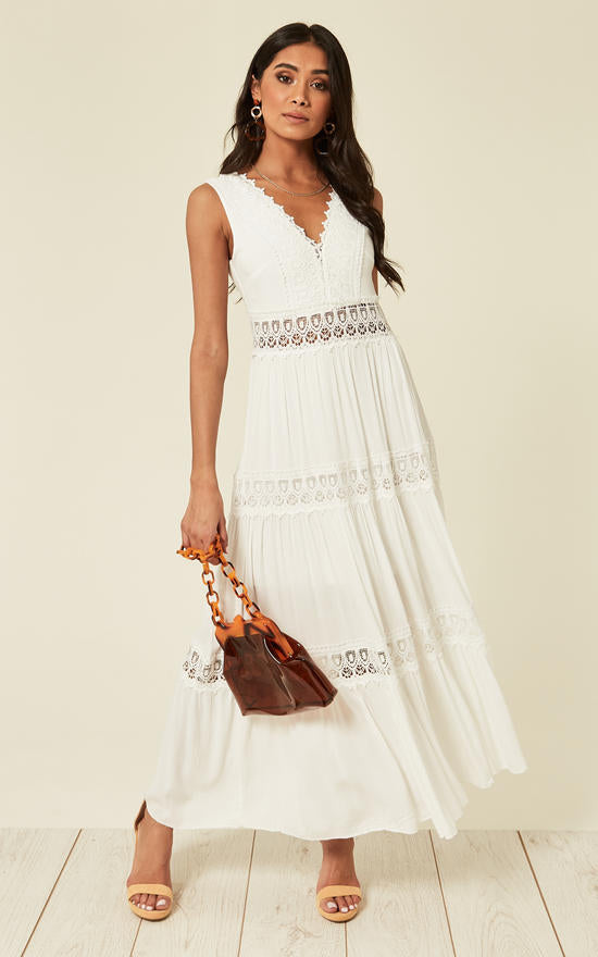 Silk Fred - Jessica-Borderie Argalie White Maxi Dress - Size 12
