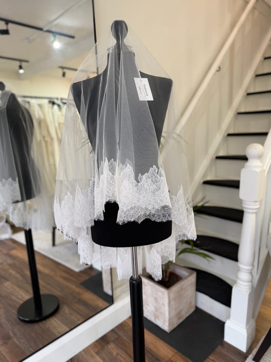 Kadaleyah - Blusher lace trim fingertip veil