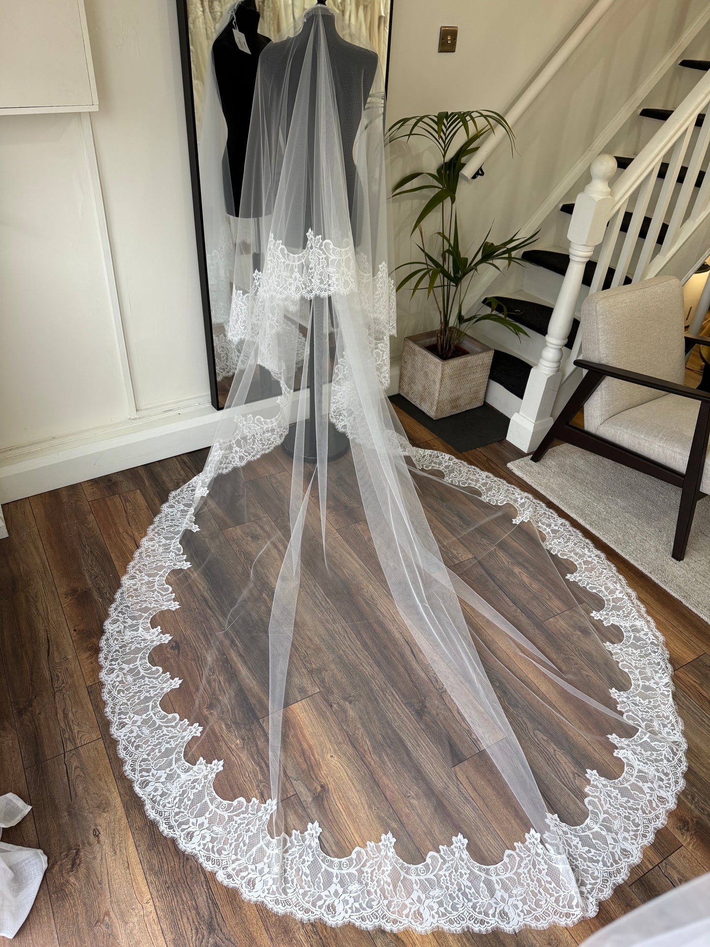 Kadaleyah - Cathedral length lace edge blusher veil