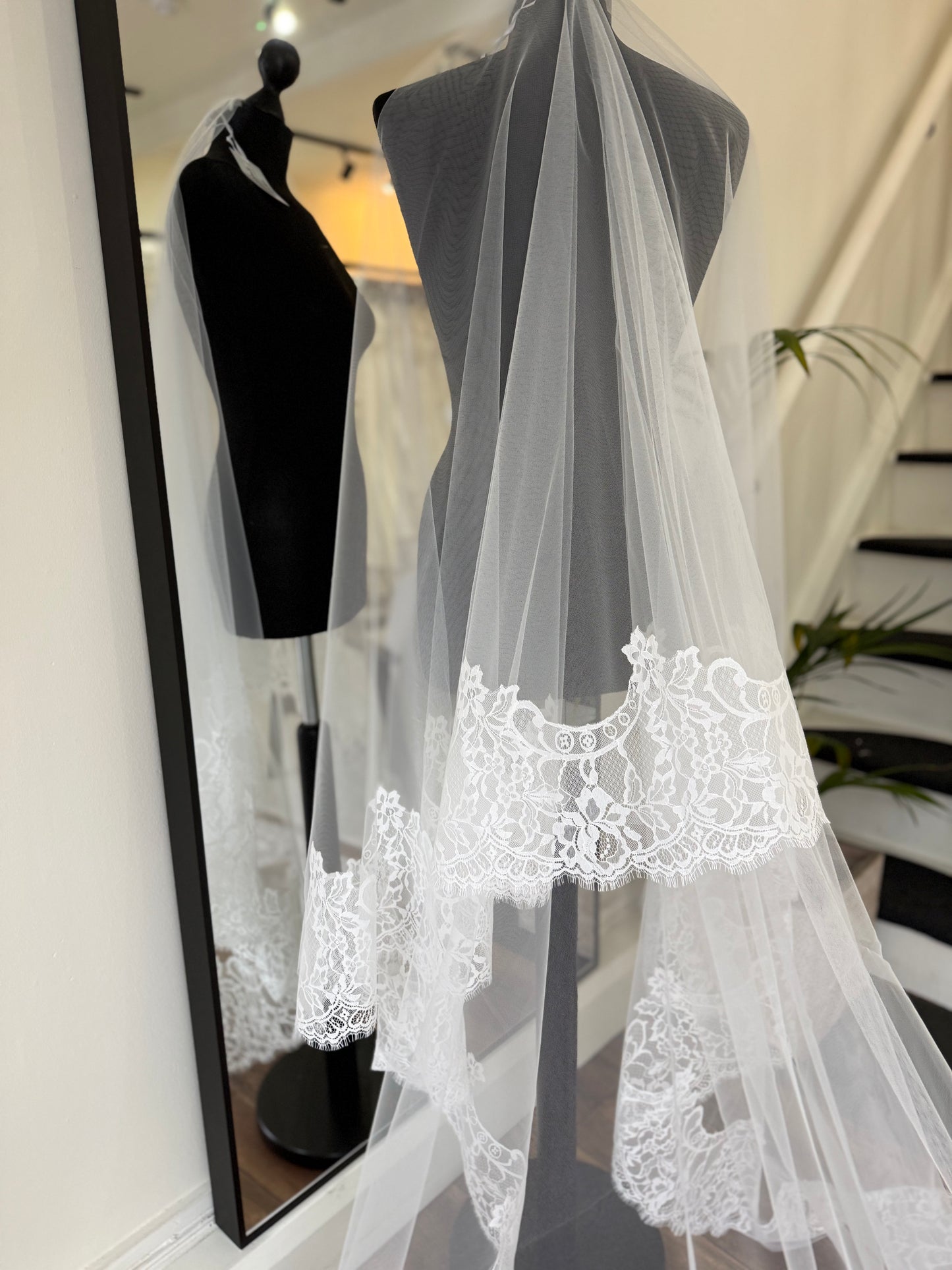 Kadaleyah - Cathedral length lace edge blusher veil