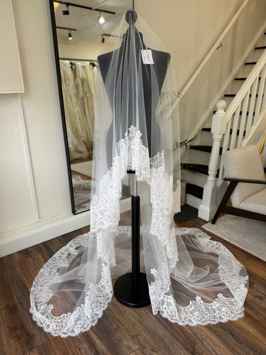Kadaleyah - Cathedral length lace edge blusher veil