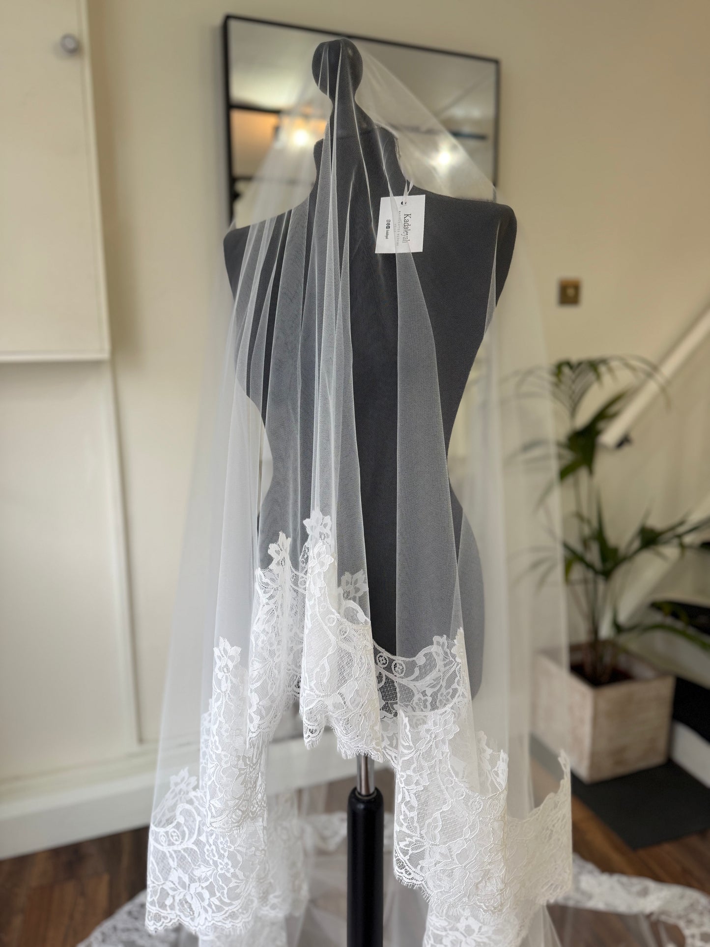 Kadaleyah - Cathedral length lace edge blusher veil