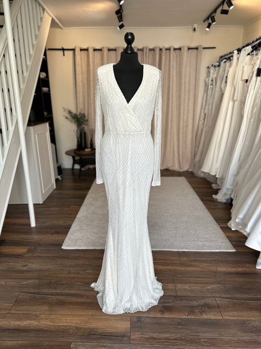 Long sleeved beaded wrap dress - Size 12