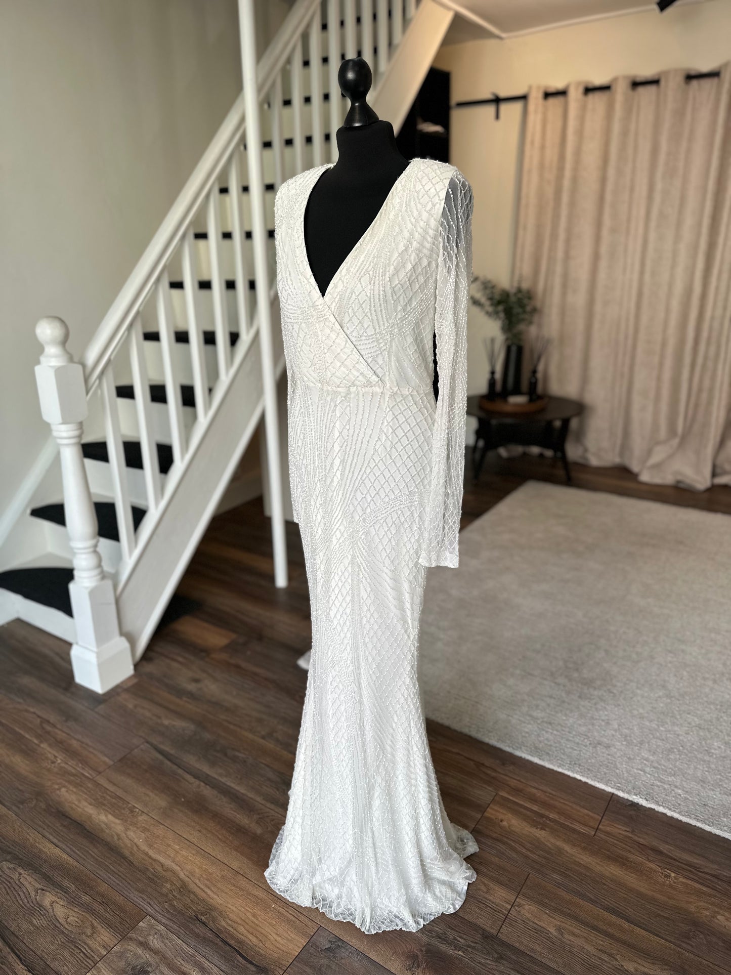 Long sleeved beaded wrap dress - Size 12