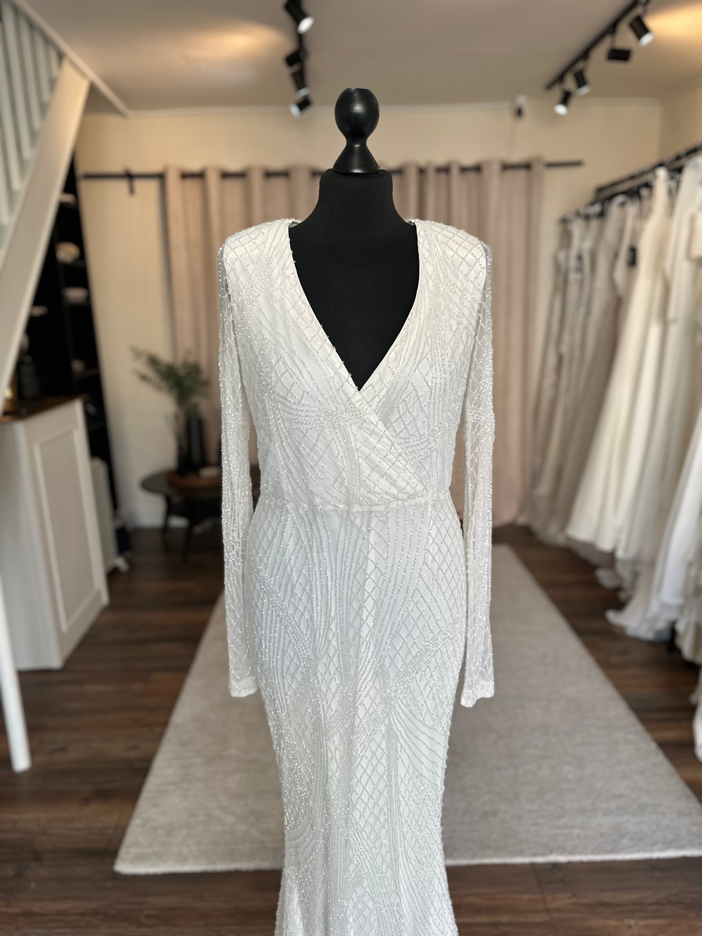 Long sleeved beaded wrap dress - Size 12