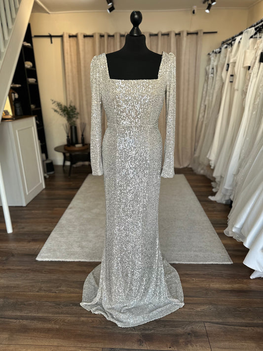 Covet - Bespoke Silver Sequin Dress -  Size 12