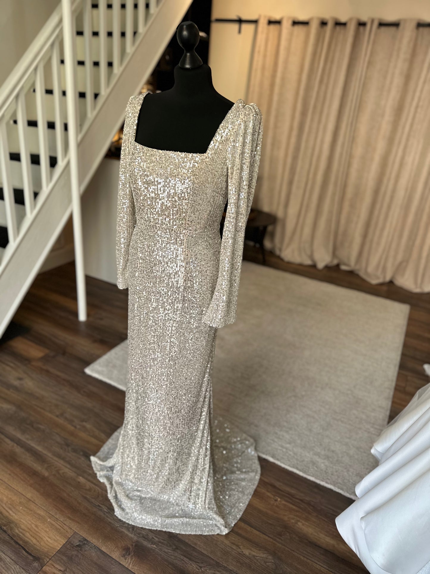 Covet - Bespoke Silver Sequin Dress -  Size 12