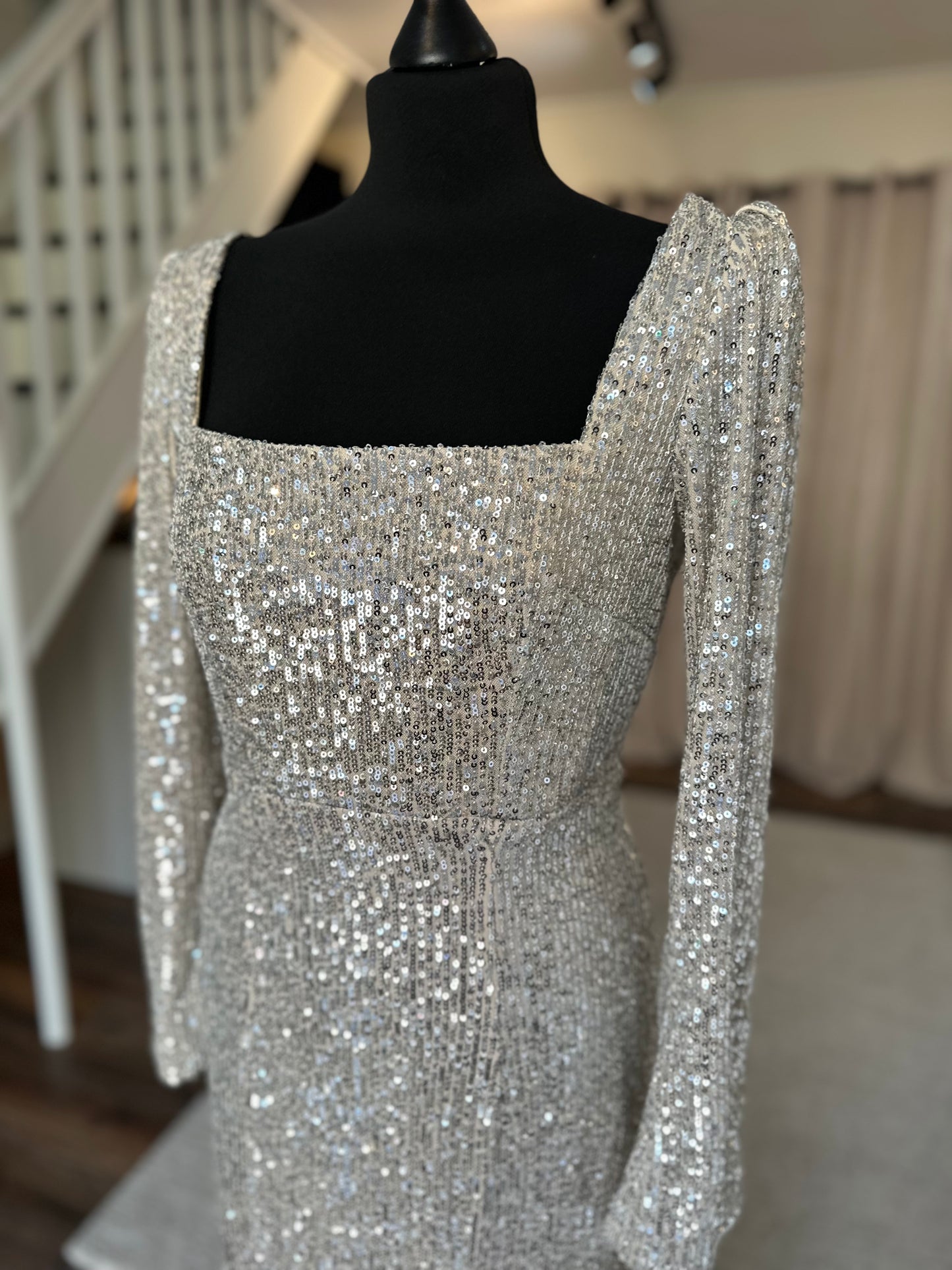 Covet - Bespoke Silver Sequin Dress -  Size 12