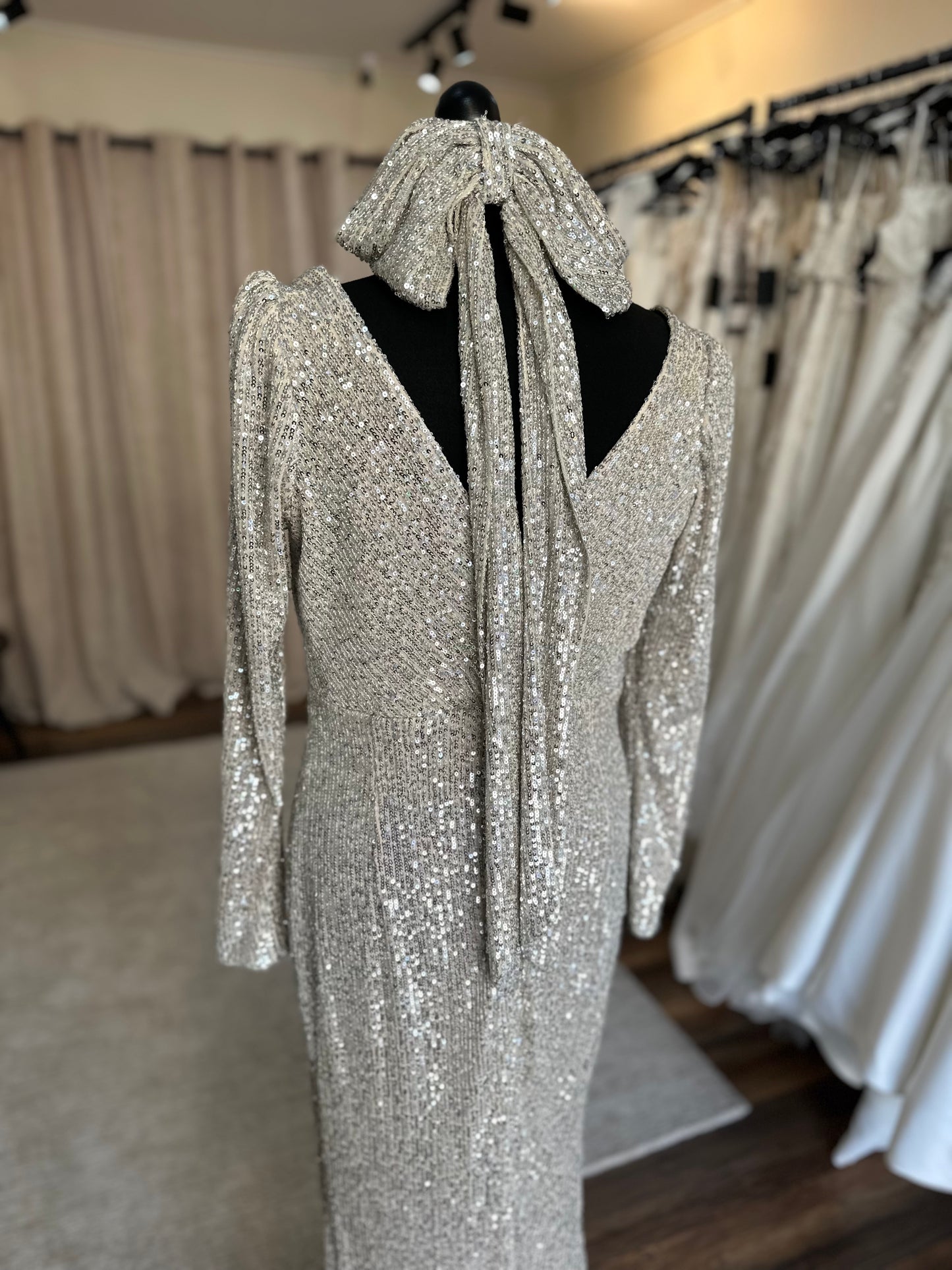 Covet - Bespoke Silver Sequin Dress -  Size 12