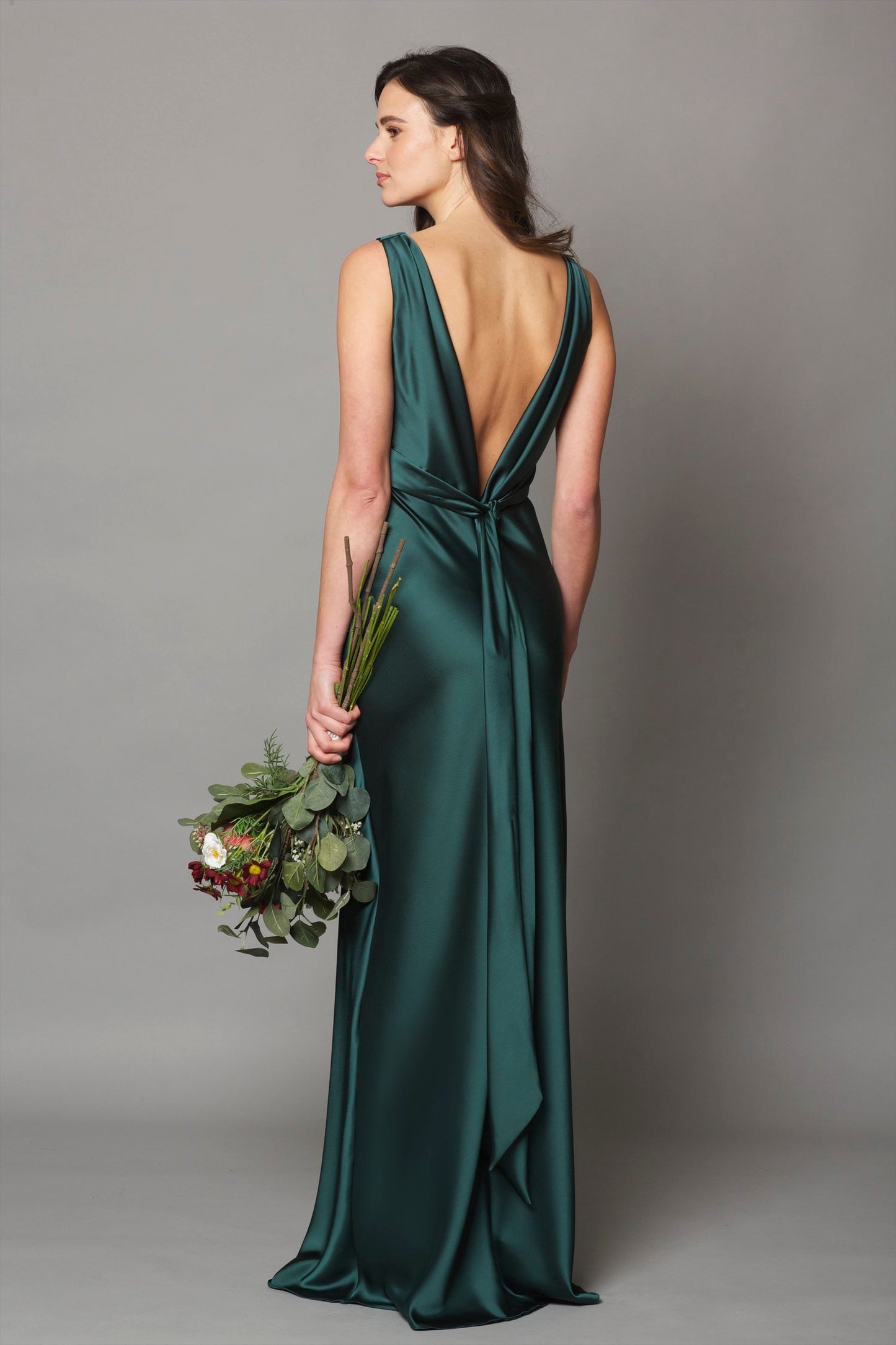 Dresscode V neck satin bridesmaid dress in Hunter green