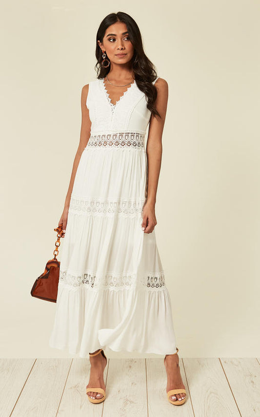 Silk Fred - Jessica-Borderie Argalie White Maxi Dress - Size 12